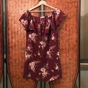 Ambiance Capelet Collar Maroon Floral Summer Dress Ruffle Nightingale
